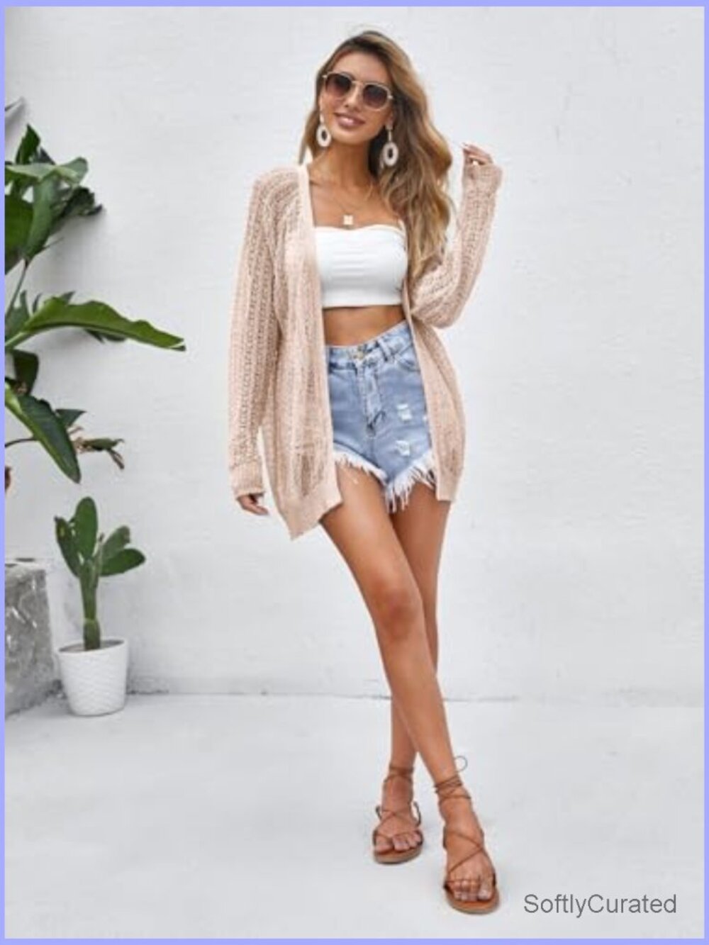 Crochet Lightweight Open Front Cardigan Long Sleeve Summer Cover Up - Picture 4 of 7